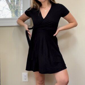 Soft Black Ribbed Wrap Dress